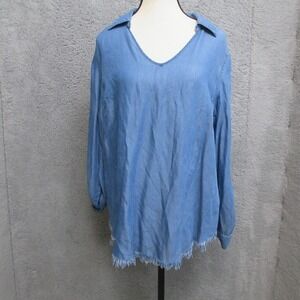 Alison Andrews Chambray Shirt‎ Women L Blue Western Casual Chic 90s Streetwear
